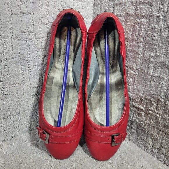 Tod's Shoes - TOD'S Women's Size 37 EU 6 US Red Leather Belt Driving Ballet Scrunch Shoes